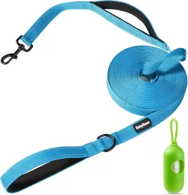 15FT Long Dog Leash with 2 Comfortable Soft Padded Handles Blue Reflective Heavy Duty Pet Dog Training and Walking Leashes Durable Dog Training Lead & Traffic Handle for Large Medium and Small Dogs