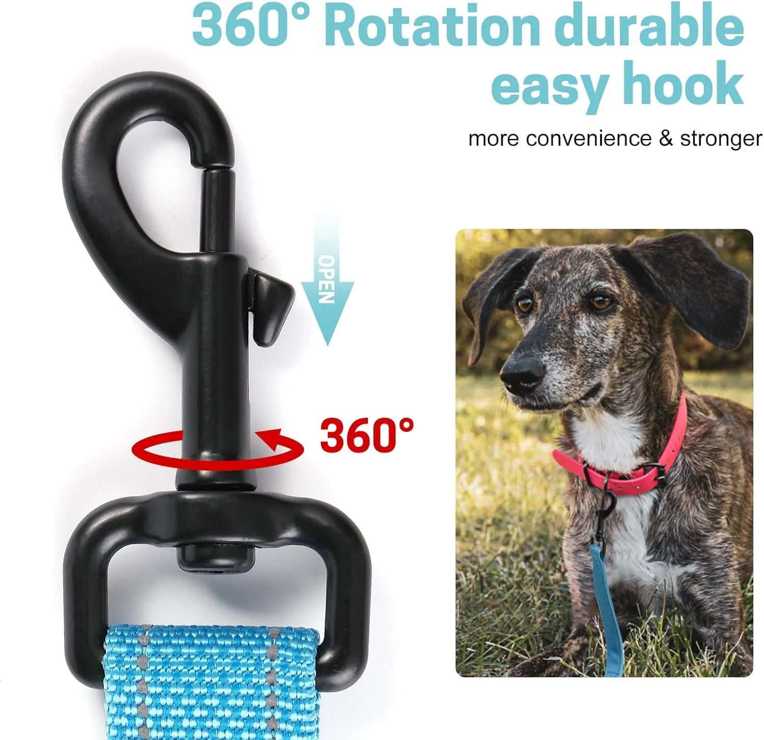 15FT Long Dog Leash with 2 Comfortable Soft Padded Handles Blue Reflective Heavy Duty Pet Dog Training and Walking Leashes Durable Dog Training Lead & Traffic Handle for Large Medium and Small Dogs