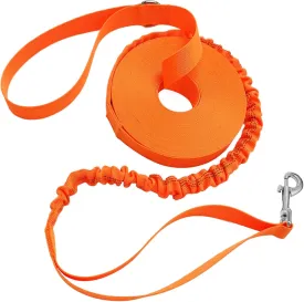 2 Handles Long Dog Leash, 12/20/30/50ft Long Bungee Dog Leashes with Traffic Handle, Shock-Absorbing Elastic Buffer, Double Handles Training Lead (orange-12ft)