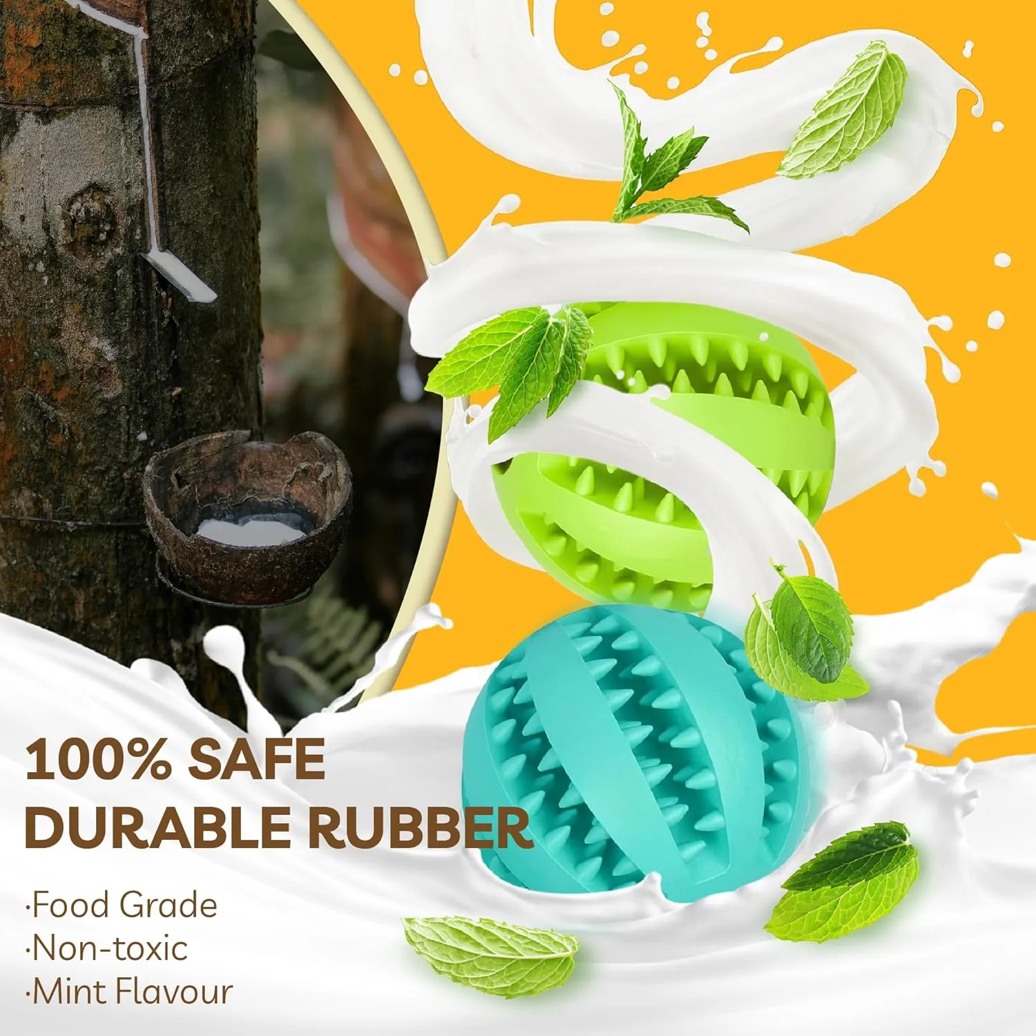 2" Treat Ball Slow Feeder IQ Training Dog Puzzle for Small Mini Dogs, Durable Natural Rubber Chew Toys for Teething, Interactive Dog Toys for Boredom and Stimulation