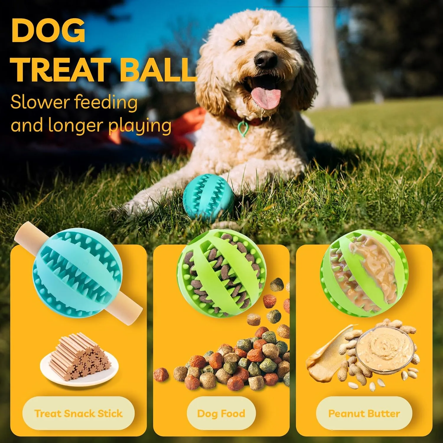 2" Treat Ball Slow Feeder IQ Training Dog Puzzle for Small Mini Dogs, Durable Natural Rubber Chew Toys for Teething, Interactive Dog Toys for Boredom and Stimulation