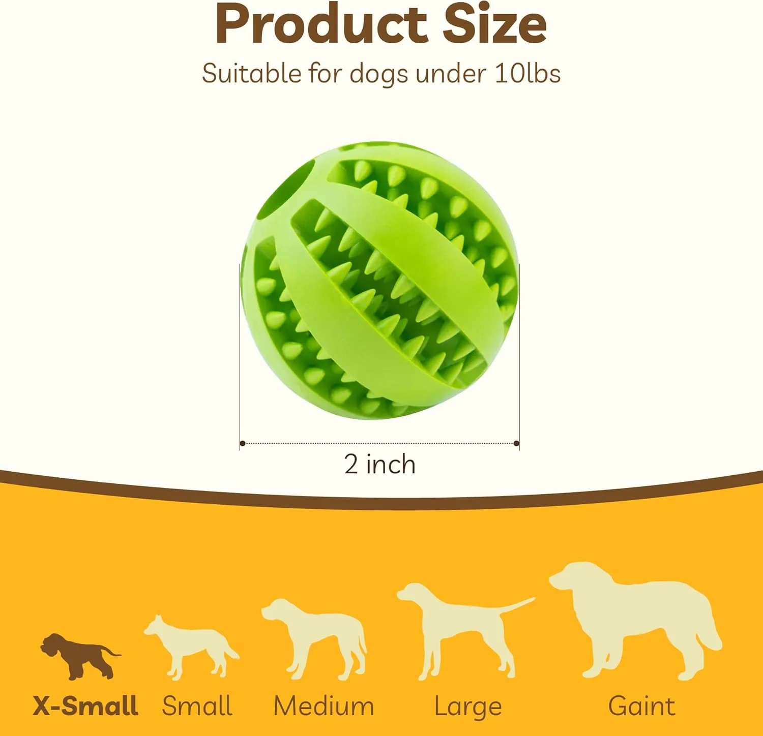 2" Treat Ball Slow Feeder IQ Training Dog Puzzle for Small Mini Dogs, Durable Natural Rubber Chew Toys for Teething, Interactive Dog Toys for Boredom and Stimulation
