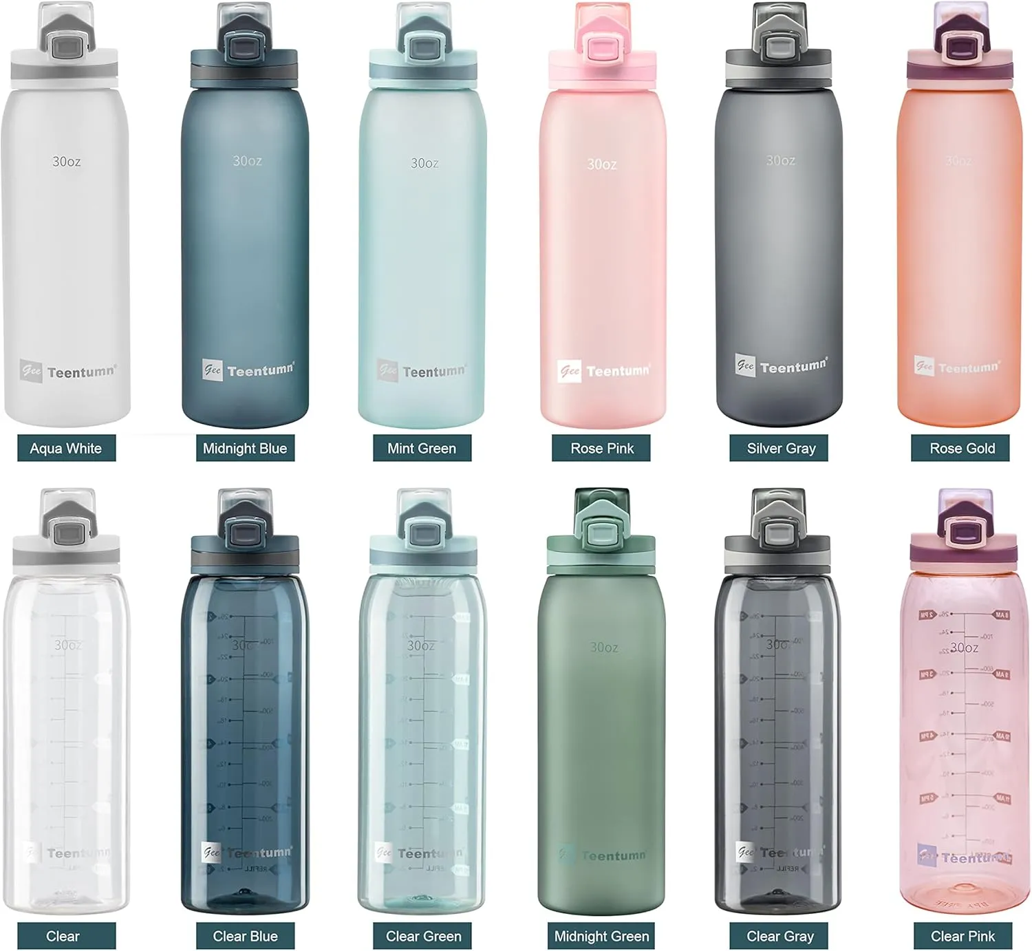30oz Sport Water Bottle with Time Markers, Large Durable Gym Clear Plastic Bottle Tritan BPA Free for Fitness, Outdoor Enthusiasts, Leakproof Green (Pack of 1)