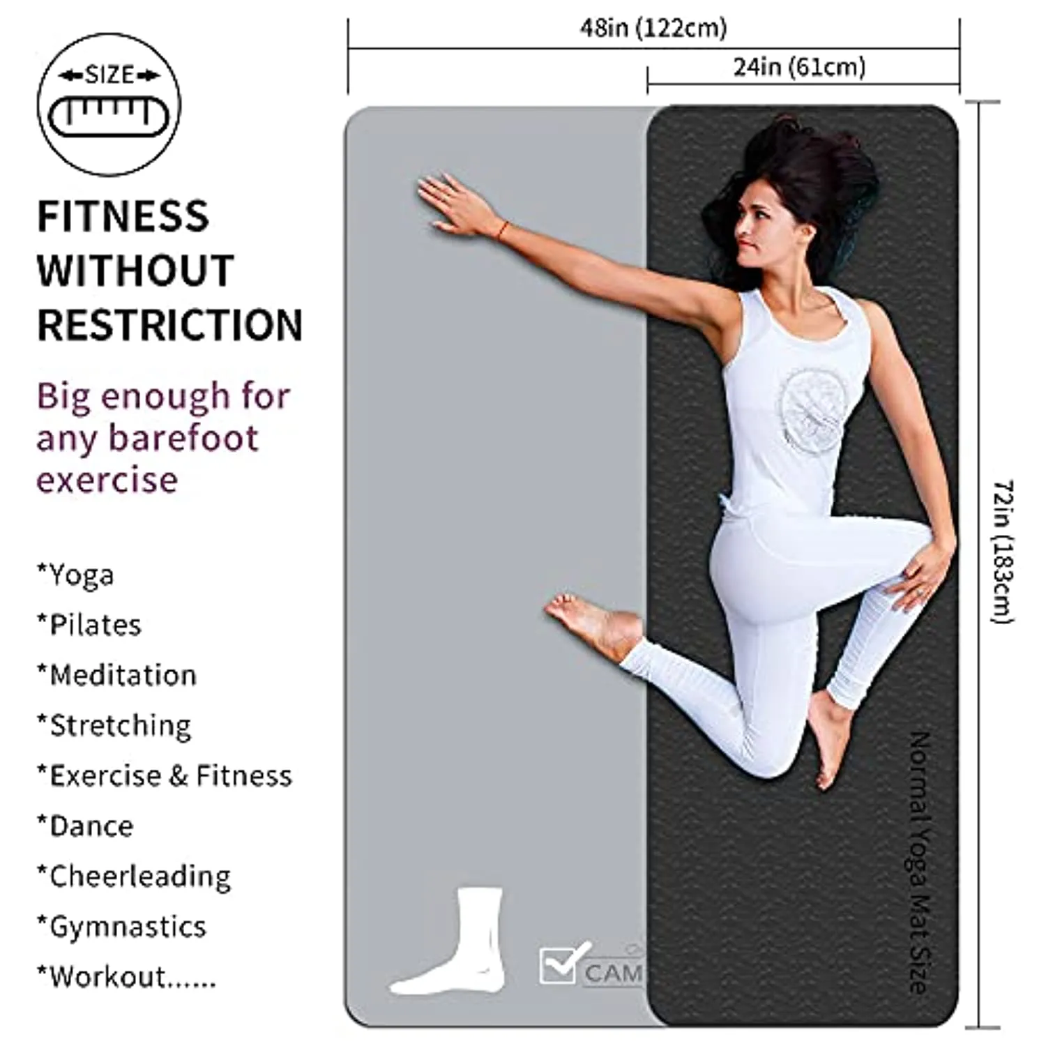 CAMBIVO Large Yoga Mat (6'x 4'), Extra Wide Workout Mat for Men and Women, 1/3 &1/4 Thick Exercise Fitness TPE Mat for Home Gym, Yoga, Pilates, Workout