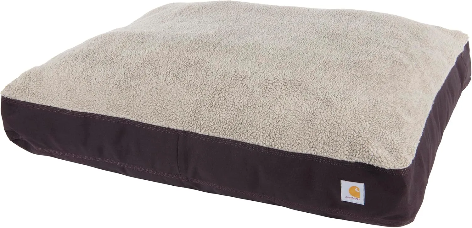 Carhartt Durable Canvas Pet Bed, Water Resistant Firm Duck Dog Bed, Deep Wine (Sherpa Top), Large