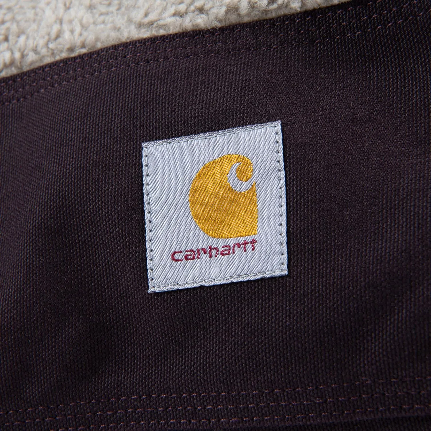 Carhartt Durable Canvas Pet Bed, Water Resistant Firm Duck Dog Bed, Deep Wine (Sherpa Top), Large