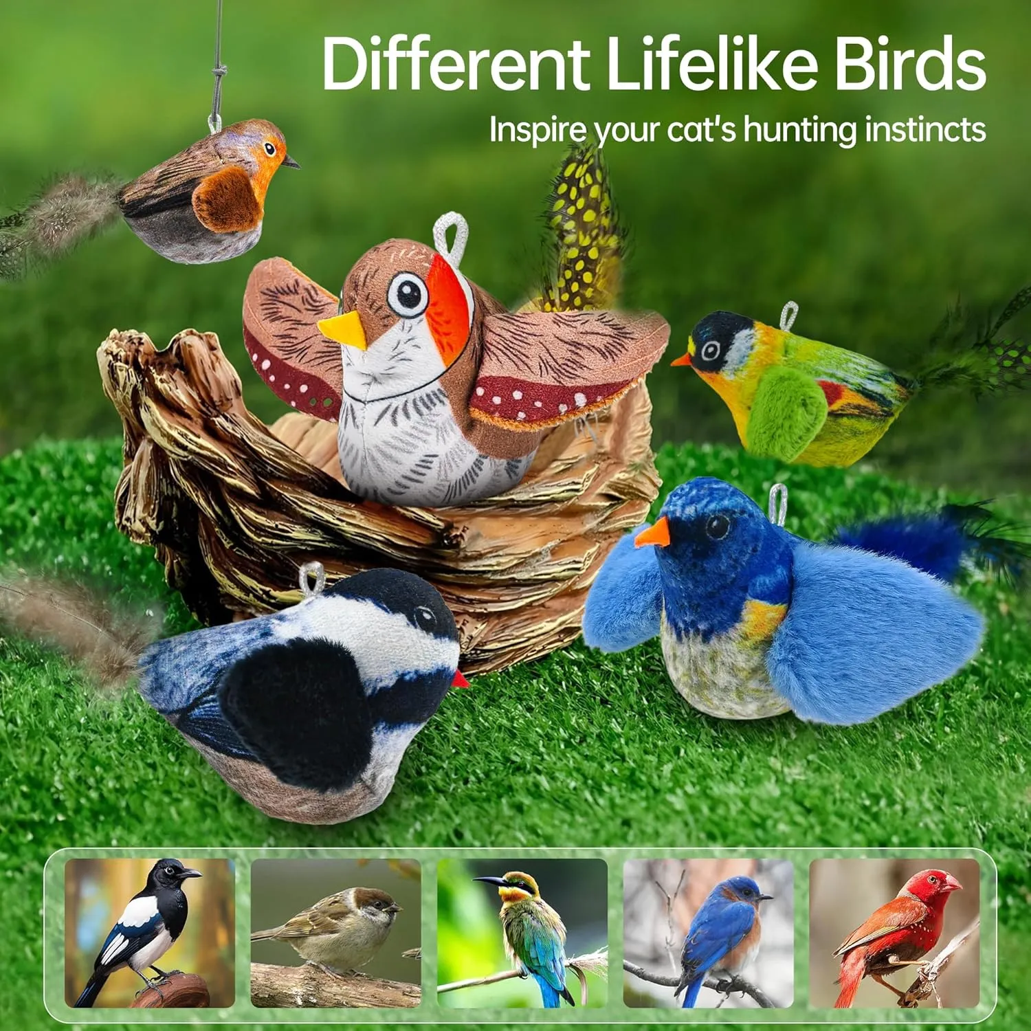 Chirping Bird Cat Feather Toy - Interactive Catnip Toys for Indoor Cats - Automatic Interactive Cat Toy for Self Play Exercise (Blue)