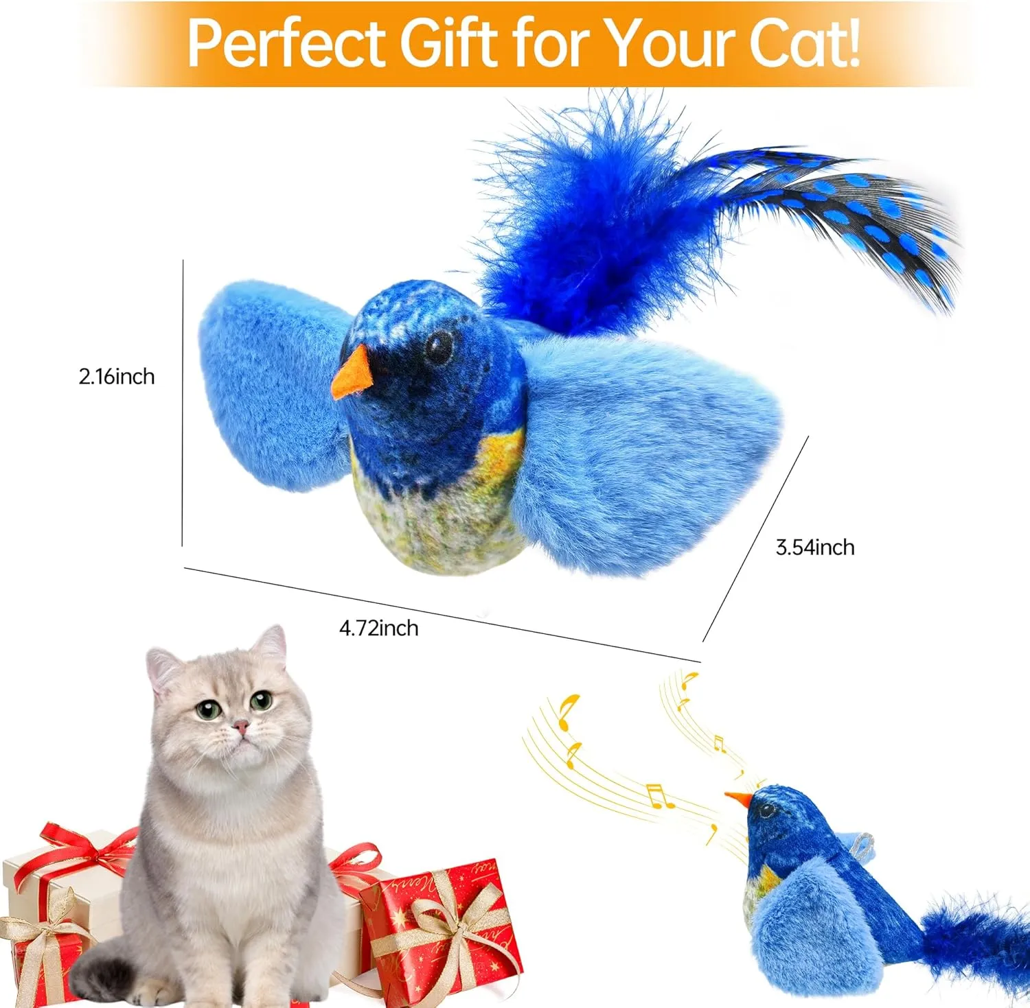 Chirping Bird Cat Feather Toy - Interactive Catnip Toys for Indoor Cats - Automatic Interactive Cat Toy for Self Play Exercise (Blue)