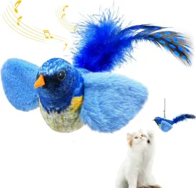 Chirping Bird Cat Feather Toy - Interactive Catnip Toys for Indoor Cats - Automatic Interactive Cat Toy for Self Play Exercise (Blue)