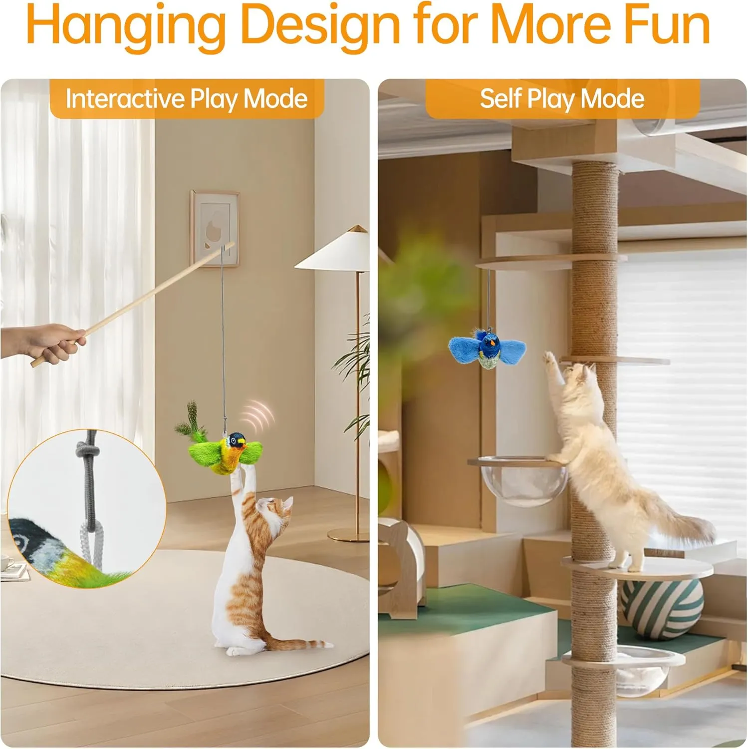 Chirping Bird Cat Feather Toy - Interactive Catnip Toys for Indoor Cats - Automatic Interactive Cat Toy for Self Play Exercise (Blue)