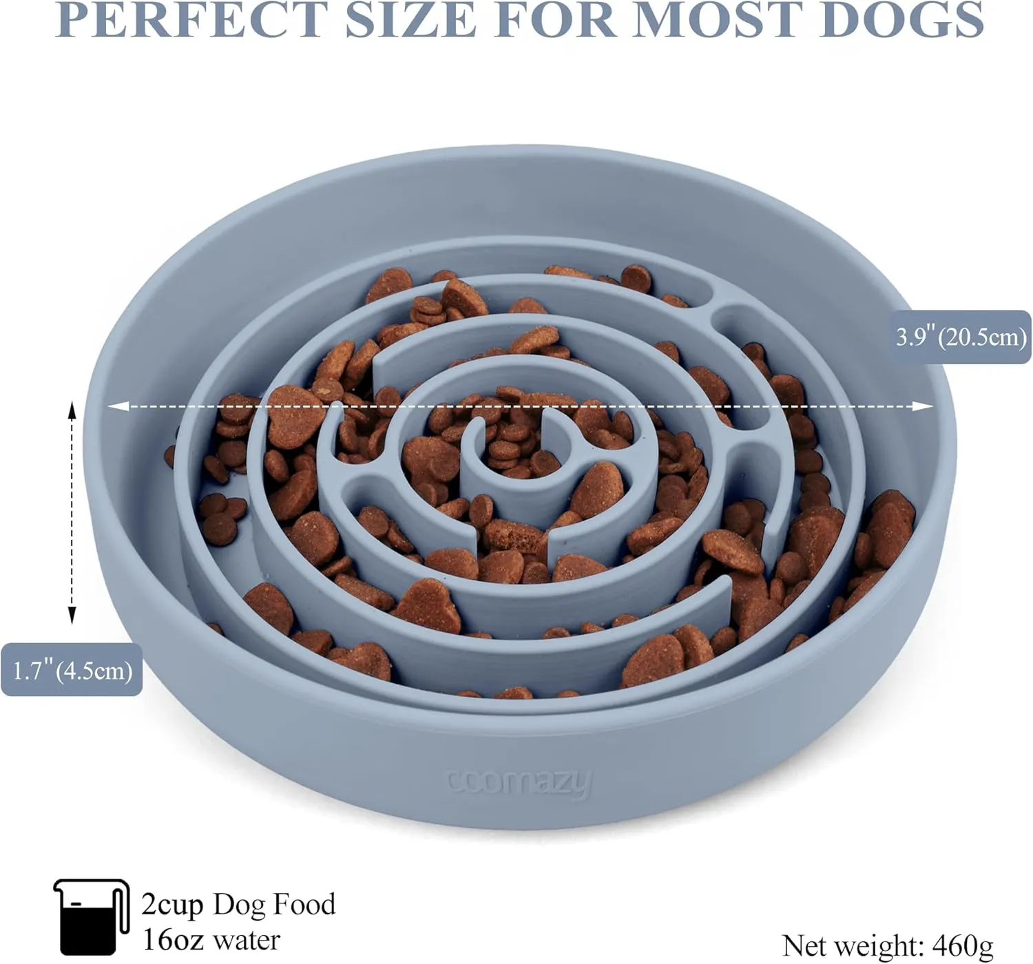 Coomazy Slow Feeder Dog Bowl, Silicone Material, Nonslip Design, BPA Free, Light Blue