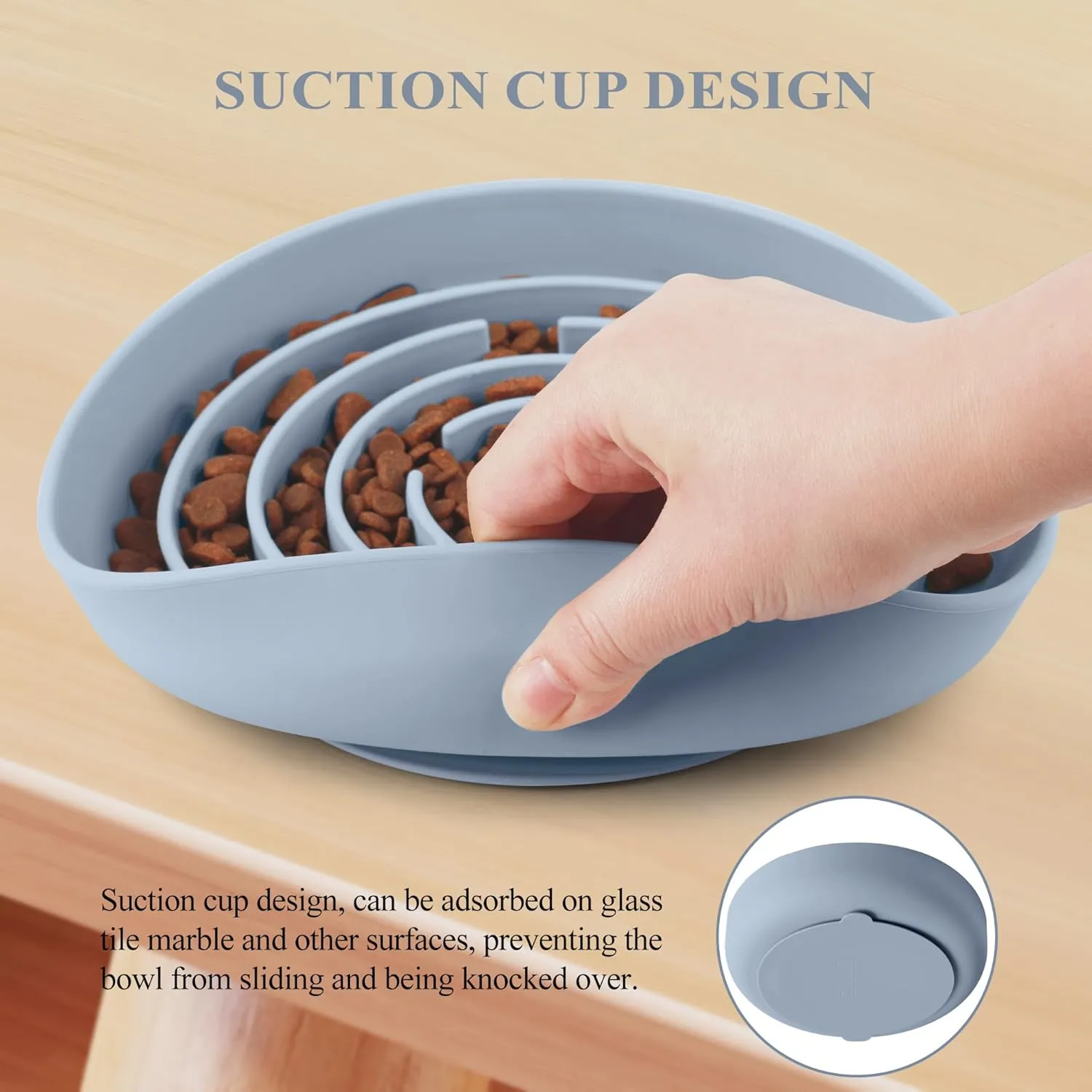 Coomazy Slow Feeder Dog Bowl, Silicone Material, Nonslip Design, BPA Free, Light Blue