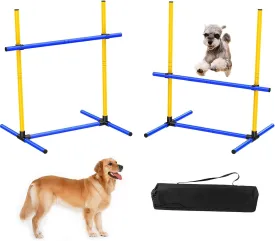 Dog Agility Training Equipment Set, Obstacle Course with Hurdles, Indoor Outdoor Use, Includes Carrying Bag (2)
