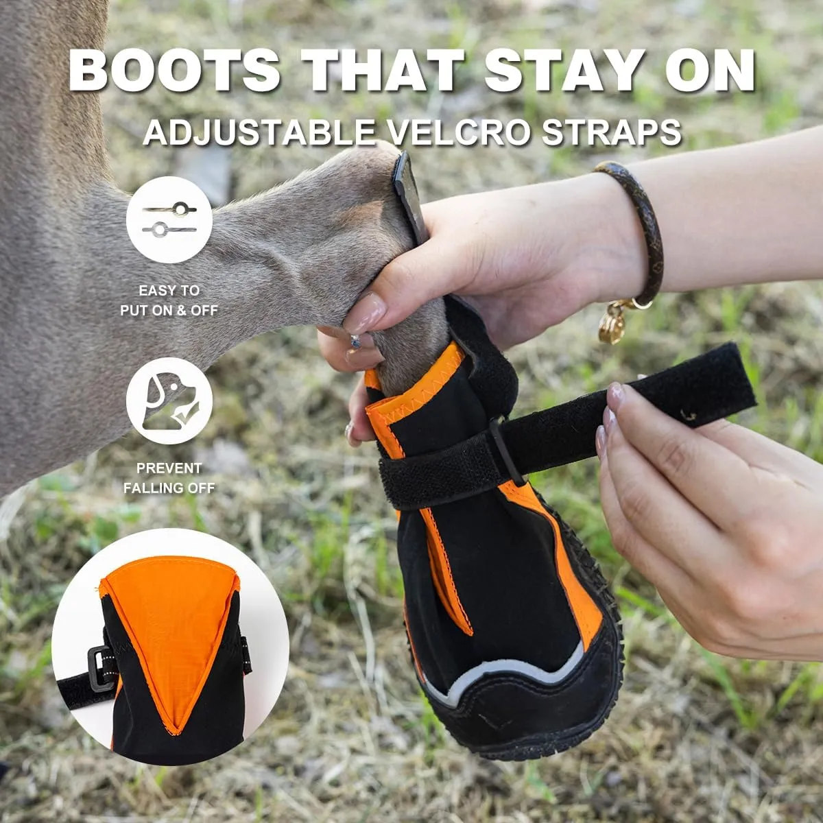 Dog Boots for Large Dogs,Waterproof Dog Booties for Winter Snow,Anti-Slip Dog Shoes Paw Protector with Reflective Strap for Hot Pavement,Hardwood Floor,Outdoor Hiking (Black, 2.75")