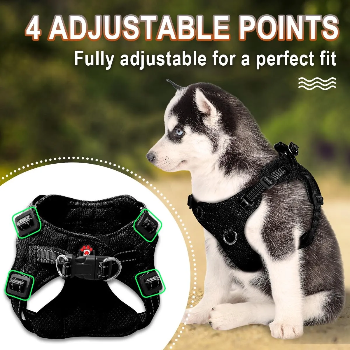 Dog Harness Step in Dog Vest Harness, Reflective Adjustable Puppy No Pull Harness Breathable Soft for Small and Medium Dogs Cats, Black, S
