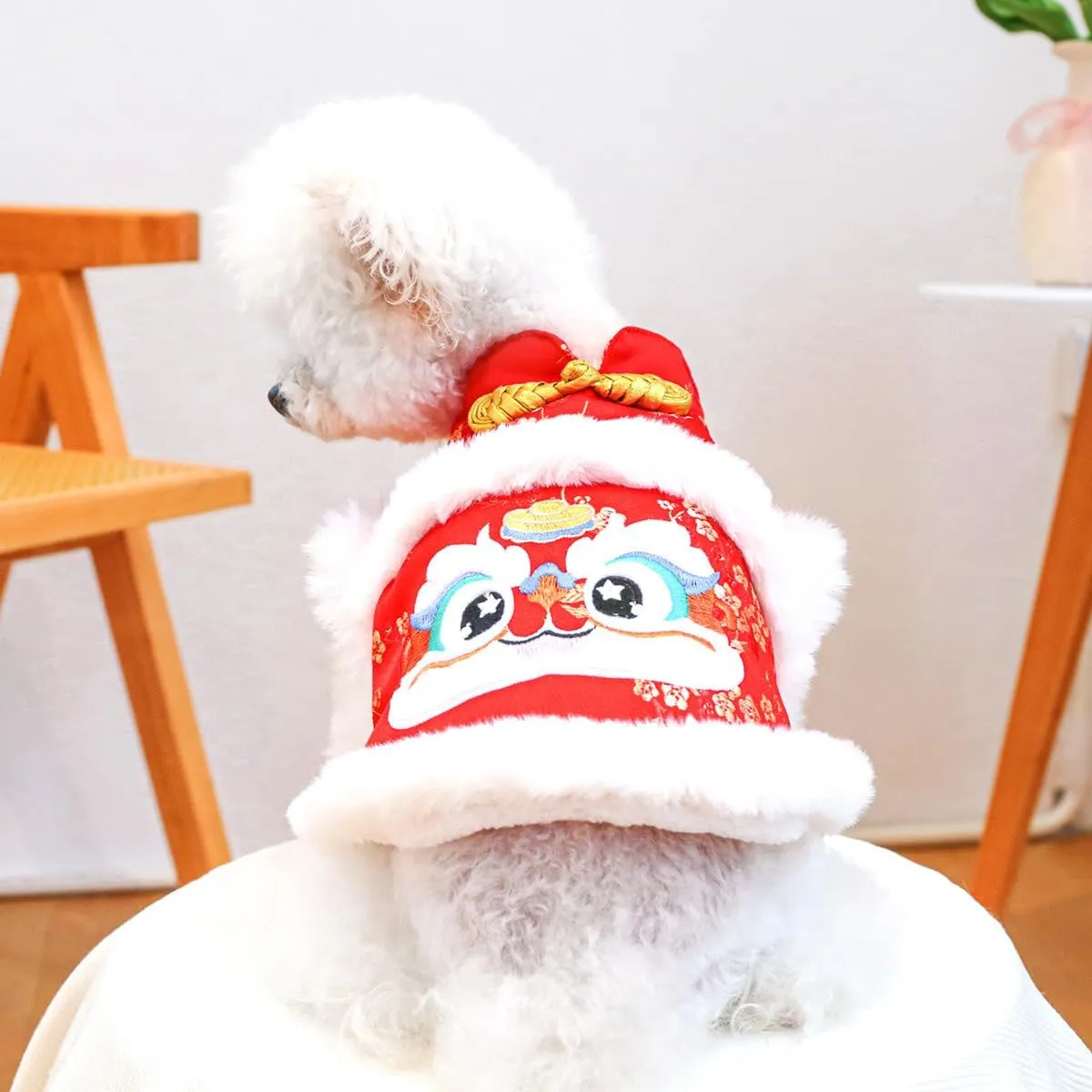 Dog New Year Clothes Puppy Cute Chinese Style Costume Small Dog Winter Fleece Lined Coats Cold Weather Dog Cozy Warm Christmas Outfits Chihuahua Yorkie Pajamas Clothes Holiday Birthday Dog Coat