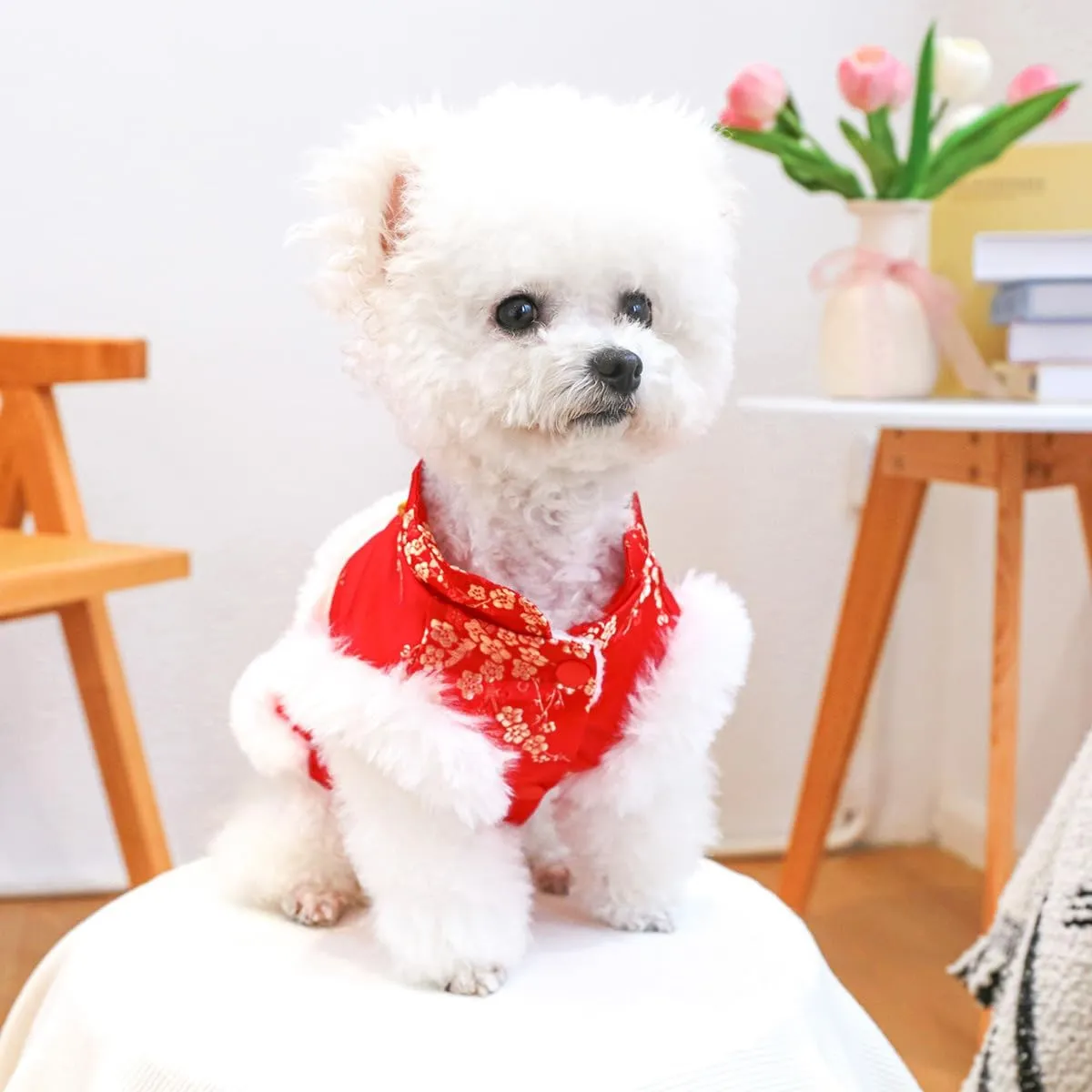 Dog New Year Clothes Puppy Cute Chinese Style Costume Small Dog Winter Fleece Lined Coats Cold Weather Dog Cozy Warm Christmas Outfits Chihuahua Yorkie Pajamas Clothes Holiday Birthday Dog Coat