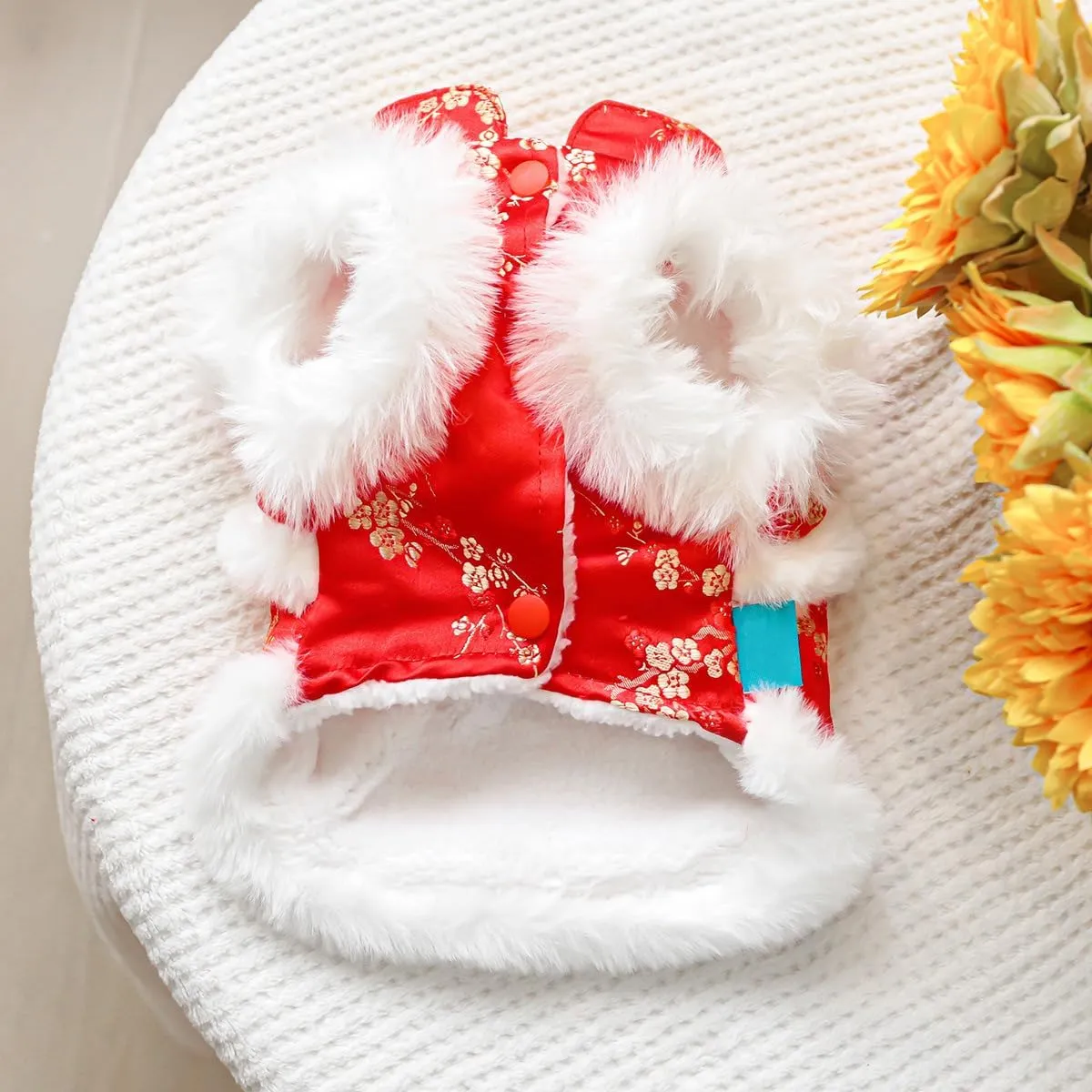 Dog New Year Clothes Puppy Cute Chinese Style Costume Small Dog Winter Fleece Lined Coats Cold Weather Dog Cozy Warm Christmas Outfits Chihuahua Yorkie Pajamas Clothes Holiday Birthday Dog Coat