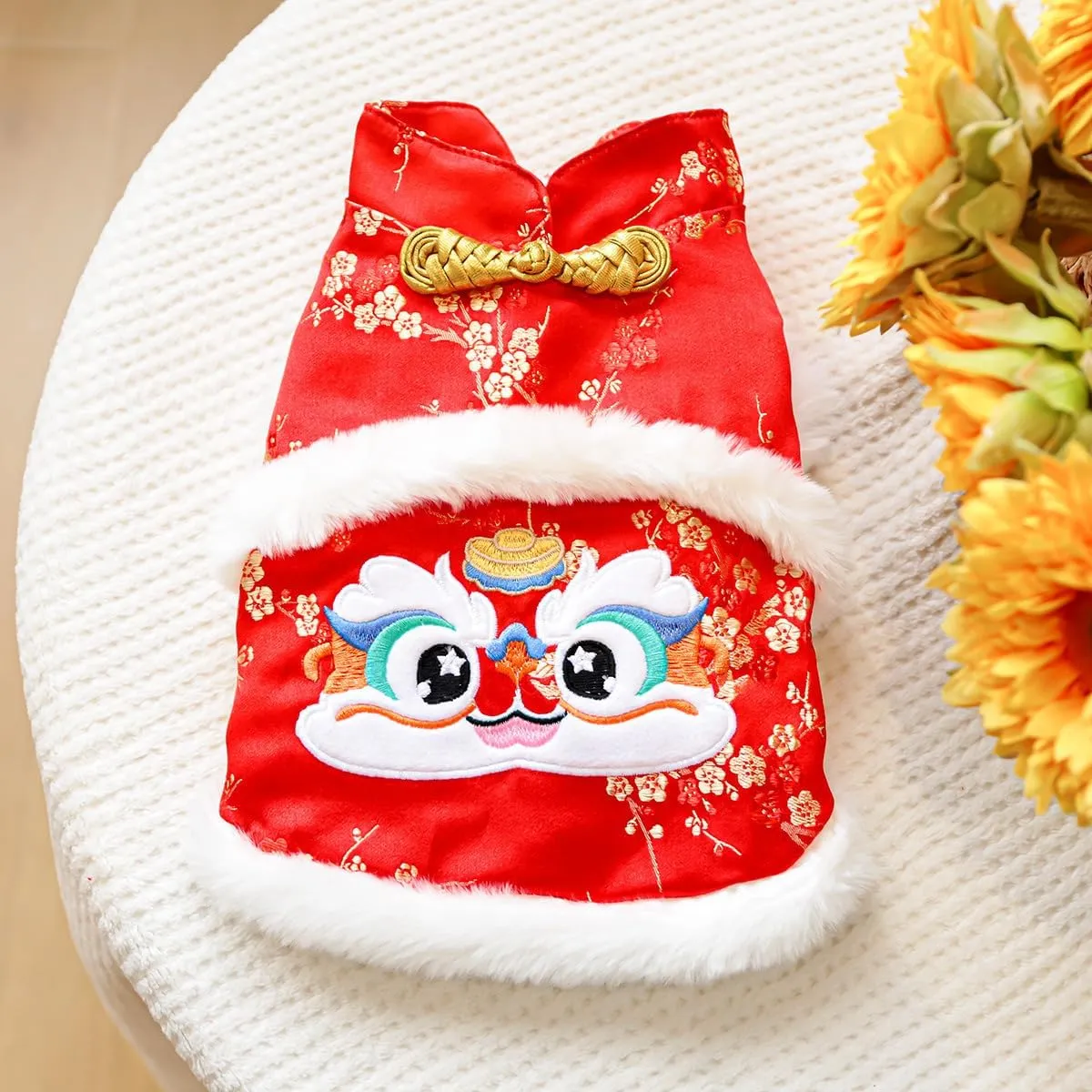 Dog New Year Clothes Puppy Cute Chinese Style Costume Small Dog Winter Fleece Lined Coats Cold Weather Dog Cozy Warm Christmas Outfits Chihuahua Yorkie Pajamas Clothes Holiday Birthday Dog Coat