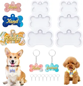 Dog Tag Molds for Resin, Pet Dog Bone Shape Resin Keychain Silicone Molds for Epoxy Resin, with 6Pcs Key Ring, DIY Resin Keychain Necklace Charm Crafts (3 Sizes)