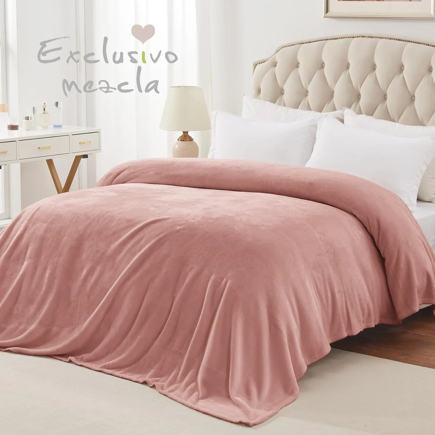 Exclusivo Mezcla Fleece Blanket Twin Size for Bed, Super Soft and Warm, All Season Use, Cozy, Plush, Lightweight, 60x80 Inches Dusty Pink