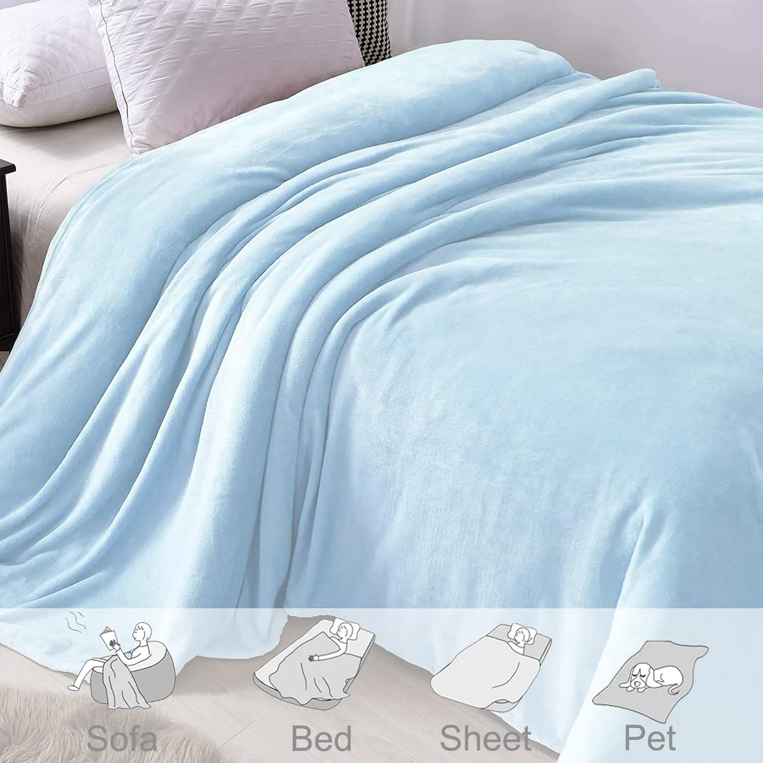 Exclusivo Mezcla Fleece Blanket Twin Size for Bed, Super Soft and Warm, All Season Use, Cozy, Plush, Lightweight, 60x80 Inches Ice Blue