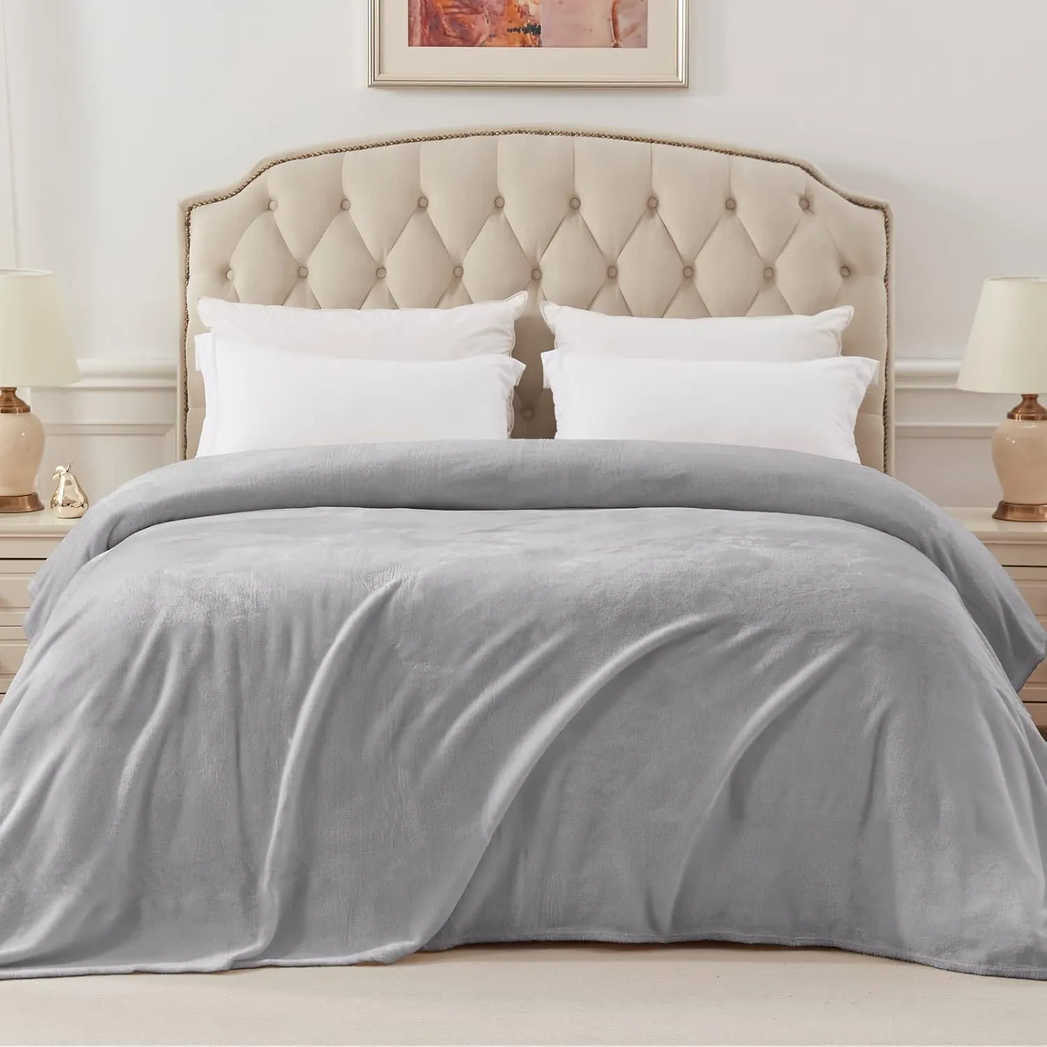 Exclusivo Mezcla Fleece Blanket Twin Size for Bed, Super Soft and Warm, All Season Use, Cozy, Plush, Lightweight, 60x80 Inches Light Grey
