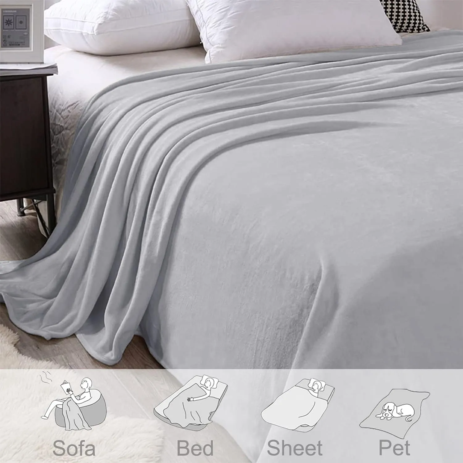 Exclusivo Mezcla Fleece Blanket Twin Size for Bed, Super Soft and Warm, All Season Use, Cozy, Plush, Lightweight, 60x80 Inches Light Grey