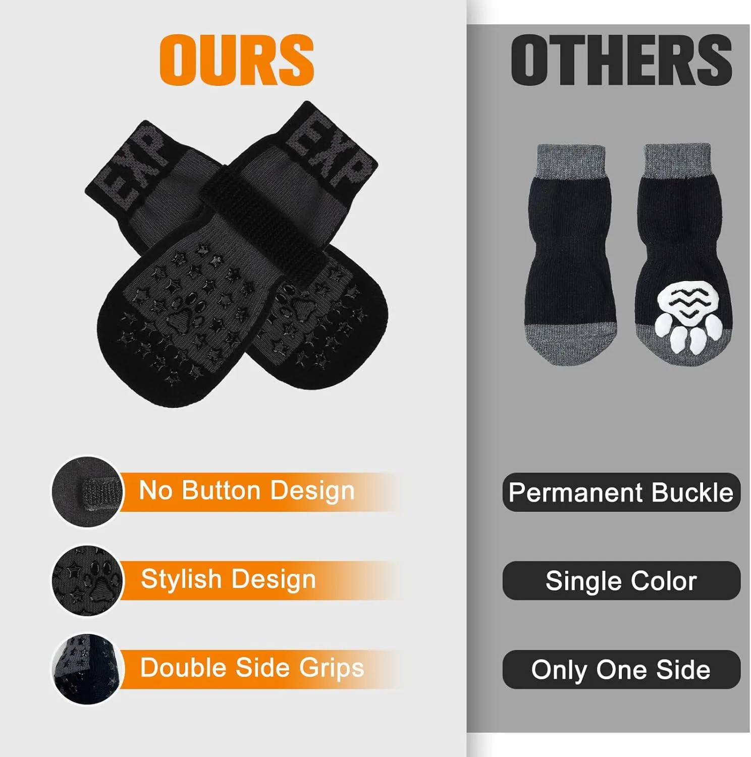 EXPAWLORER Anti Slip Dog Socks to Prevent Licking Paws - Dog Shoes for Hot Pavement, Dog Booties for Hardwood Floors, Dog Boots & Paw Protectors with Grippers for Small Medium Large Senior Dogs
