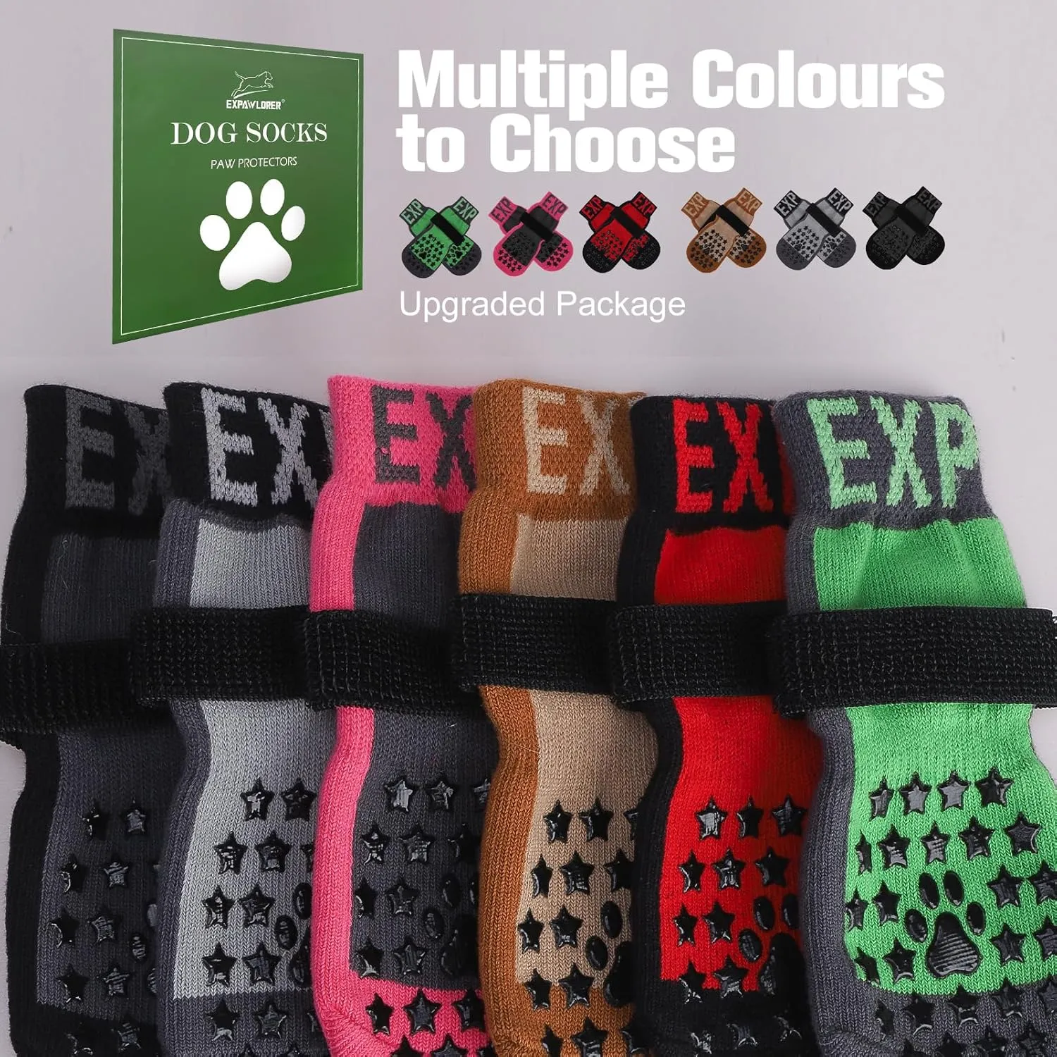 EXPAWLORER Anti Slip Dog Socks to Prevent Licking Paws - Dog Shoes for Hot Pavement, Dog Booties for Hardwood Floors, Dog Boots & Paw Protectors with Grippers for Small Medium Large Senior Dogs