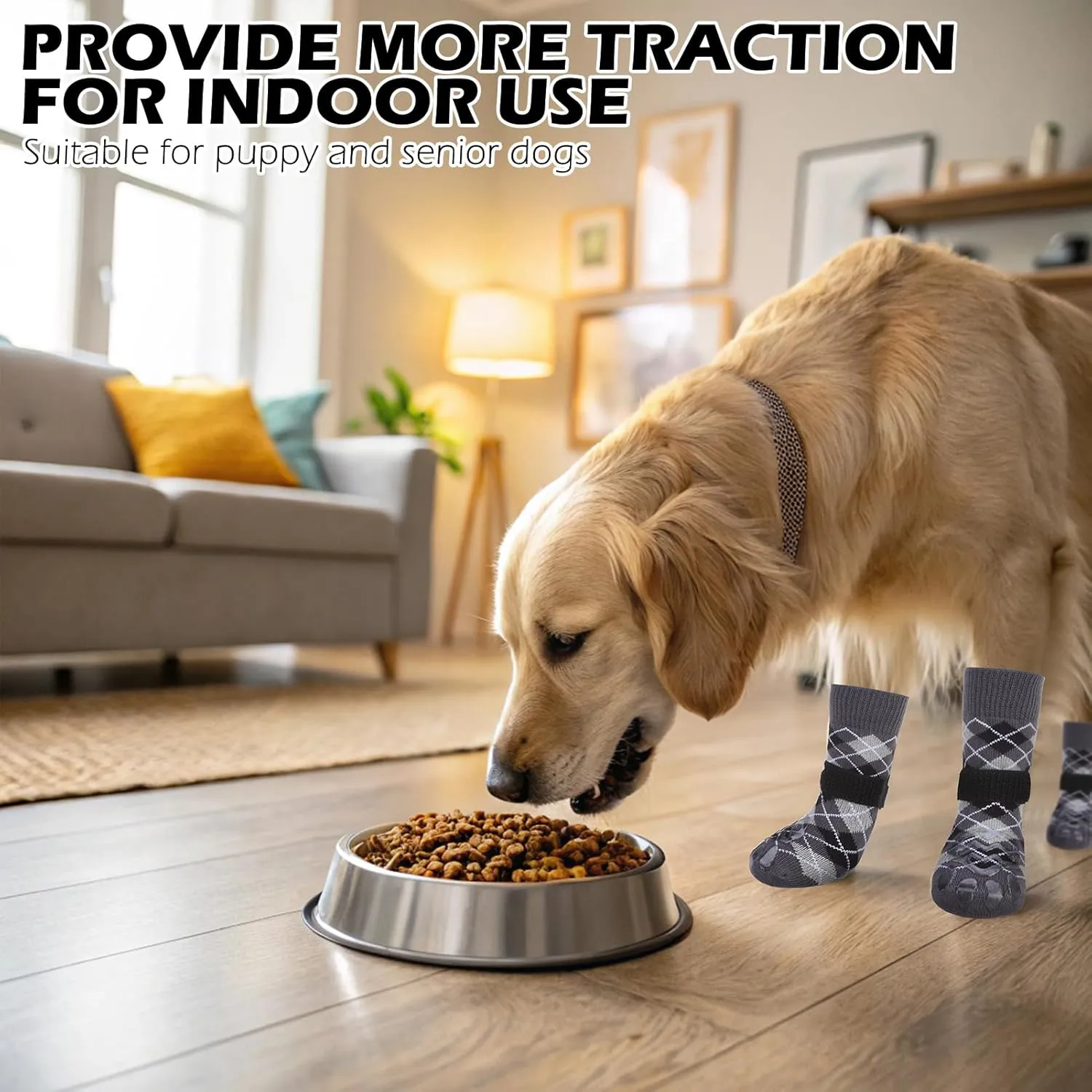 EXPAWLORER Dog Socks to Prevent Licking Paws,4 Pcs Double Sided Anti Slip Dog Socks with Grippers for Hardwood Floors,Dog Shoes Booties for Small Medium Large Senior Dogs,British Style,Black XS