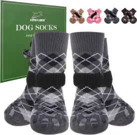 EXPAWLORER Dog Socks to Prevent Licking Paws,4 Pcs Double Sided Anti Slip Dog Socks with Grippers for Hardwood Floors,Dog Shoes Booties for Small Medium Large Senior Dogs,British Style,Black XS