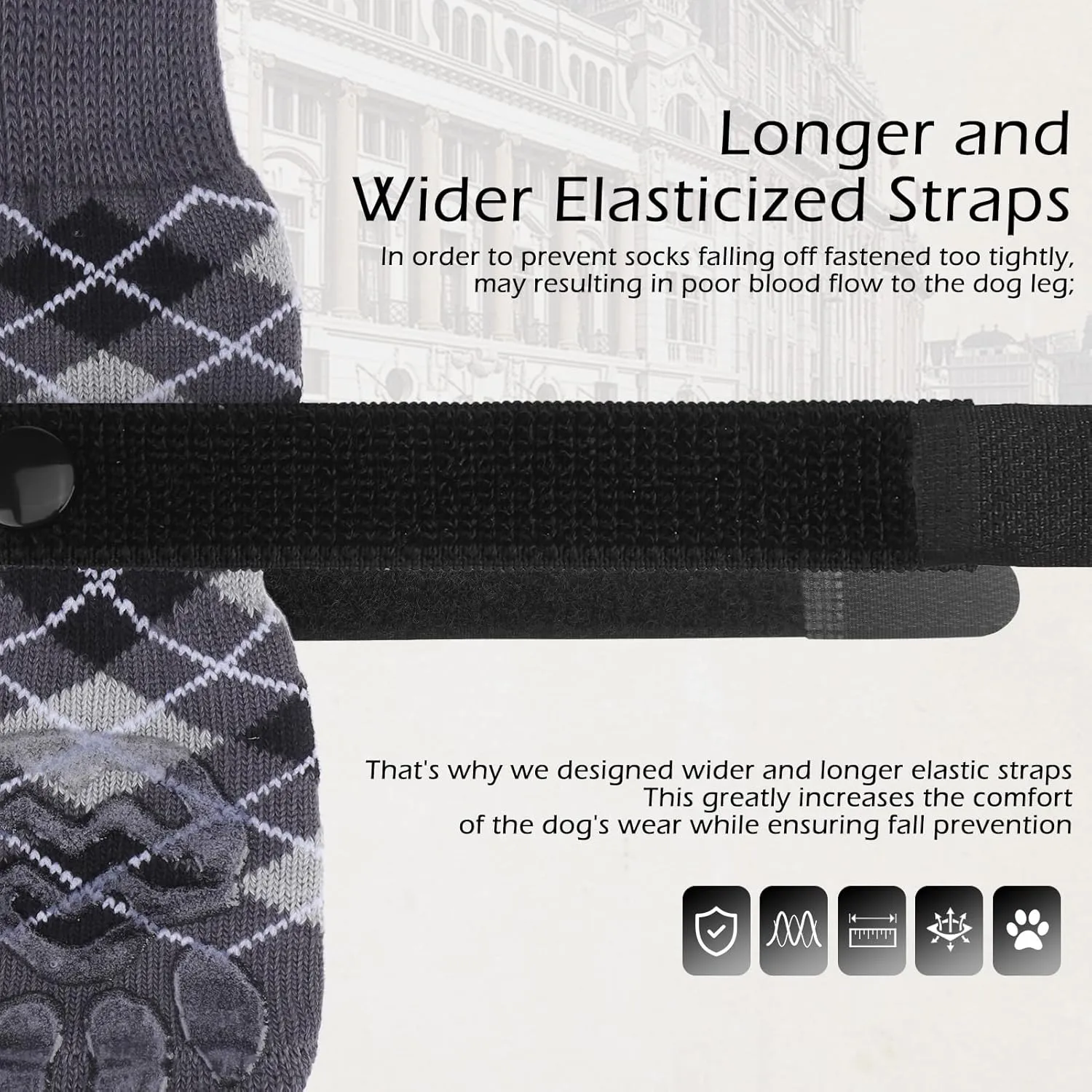 EXPAWLORER Dog Socks to Prevent Licking Paws,4 Pcs Double Sided Anti Slip Dog Socks with Grippers for Hardwood Floors,Dog Shoes Booties for Small Medium Large Senior Dogs,British Style,Black XS
