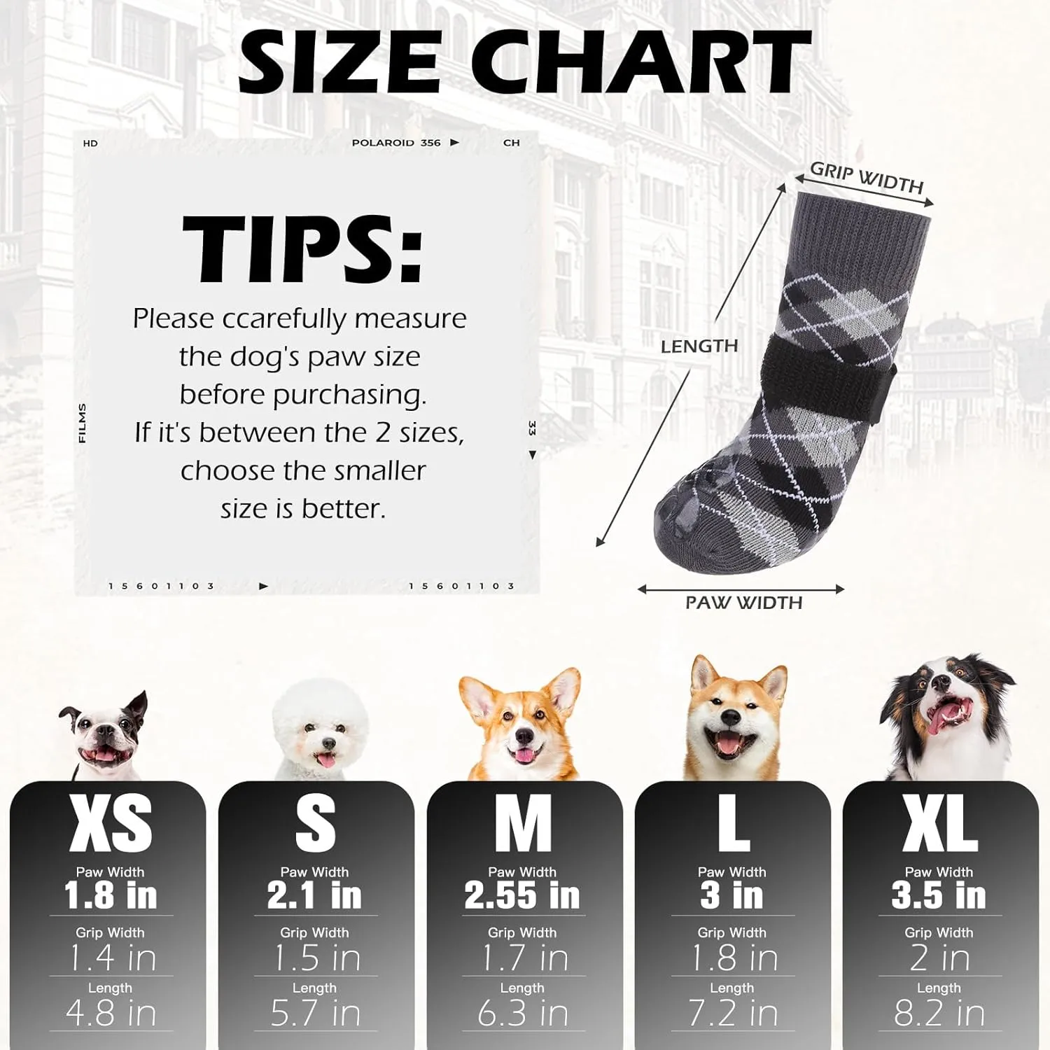 EXPAWLORER Dog Socks to Prevent Licking Paws,4 Pcs Double Sided Anti Slip Dog Socks with Grippers for Hardwood Floors,Dog Shoes Booties for Small Medium Large Senior Dogs,British Style,Black XS