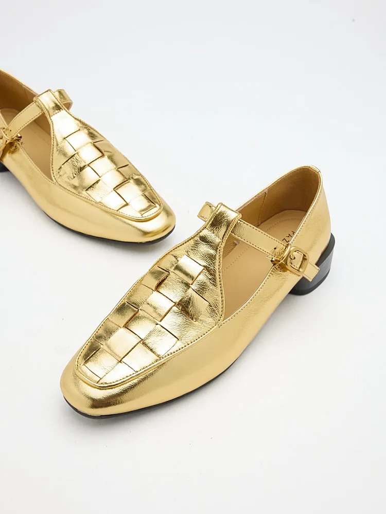 Feodora T-bar Weaved Loafer Flats
