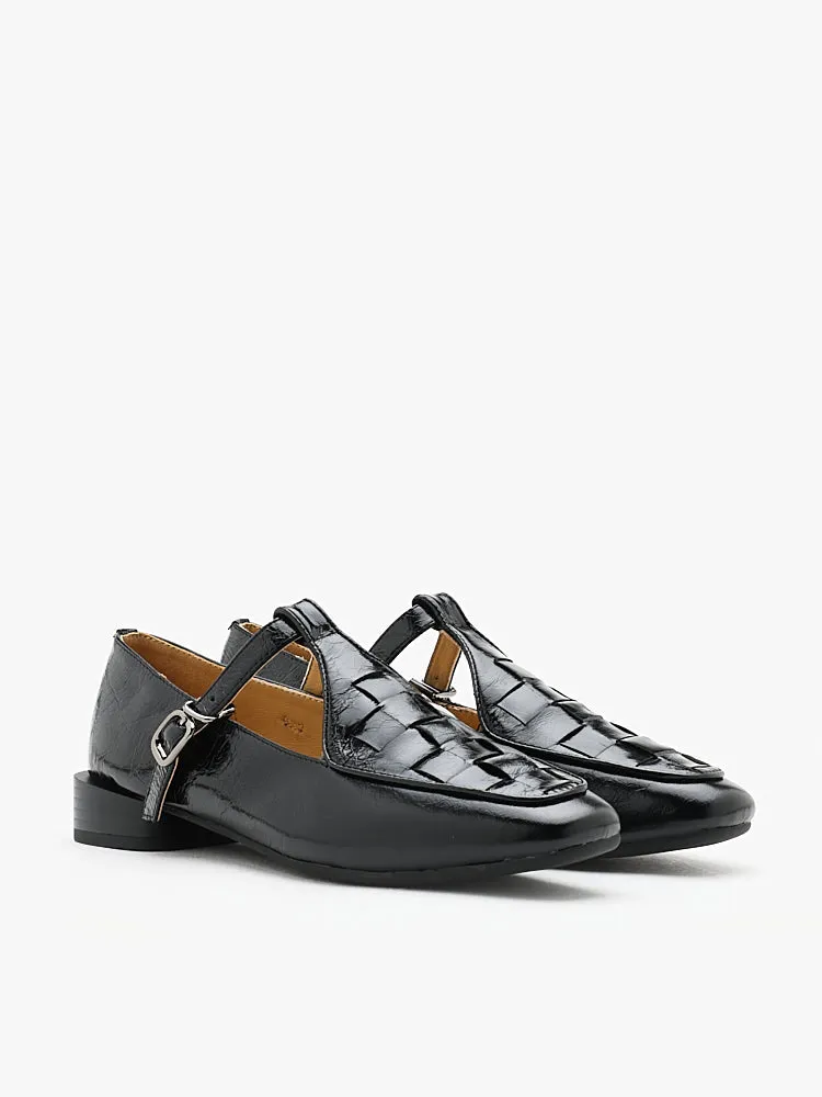 Feodora T-bar Weaved Loafer Flats