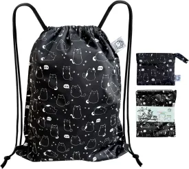 FLOCK THREE Leakproof Drawstring Backpack Sports Gym Bag Large Capacity With Pocket for Sports Gym Travel Swimming Beach (Fat Cats)