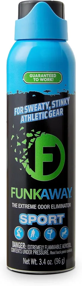 FunkAway Sport Aerosol Spray, 3.4 oz., The Extreme Odor Eliminator Refreshes Shoes and Sports Gear, For Stuff You Can't Put In The Wash