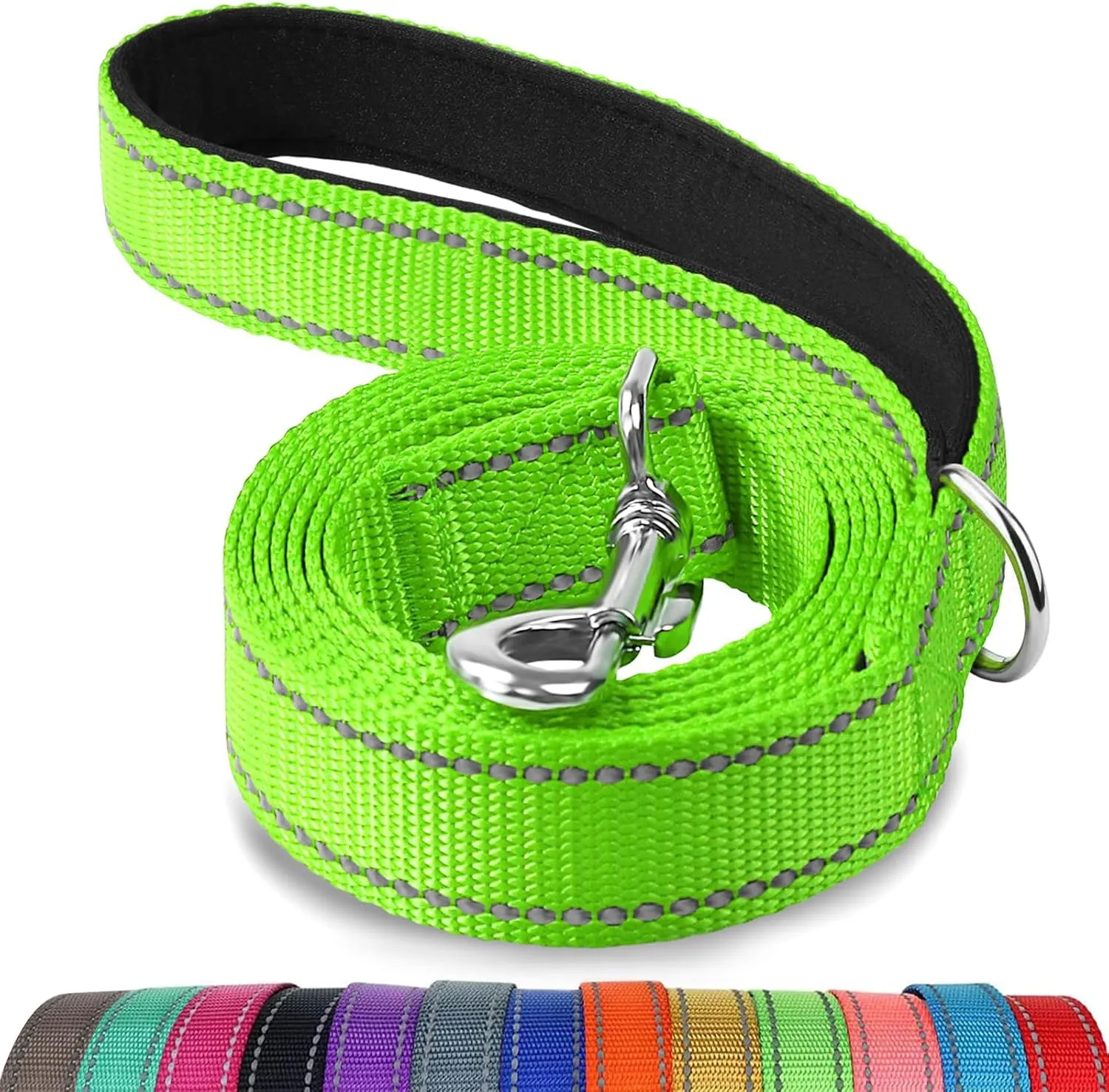 Joytale Double-Sided Reflective Dog Leash, 6 FT/5 FT/4 FT, Padded Handle Nylon Heavy Duty Leashes for Medium & Large Dogs Walking, Green, 6FT