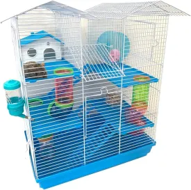 Large Multi-Level Twin Tower with Crossing Level Tube Syrian Hamster Habitat Rodent Gerbil Mouse Mice Rat Wire Animal Critters Cage (21 x 14 x 23 H inches, Blue)