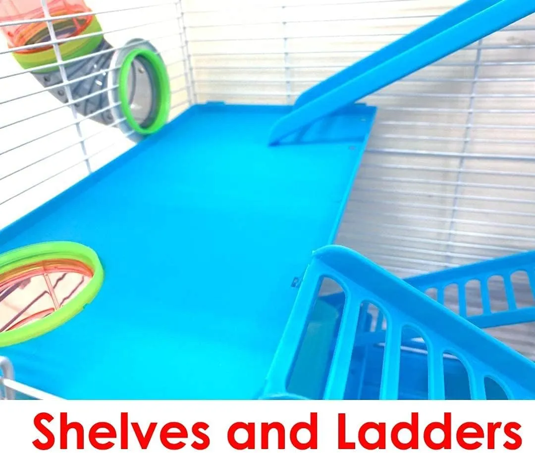 Large Multi-Level Twin Tower with Crossing Level Tube Syrian Hamster Habitat Rodent Gerbil Mouse Mice Rat Wire Animal Critters Cage (21 x 14 x 23 H inches, Blue)