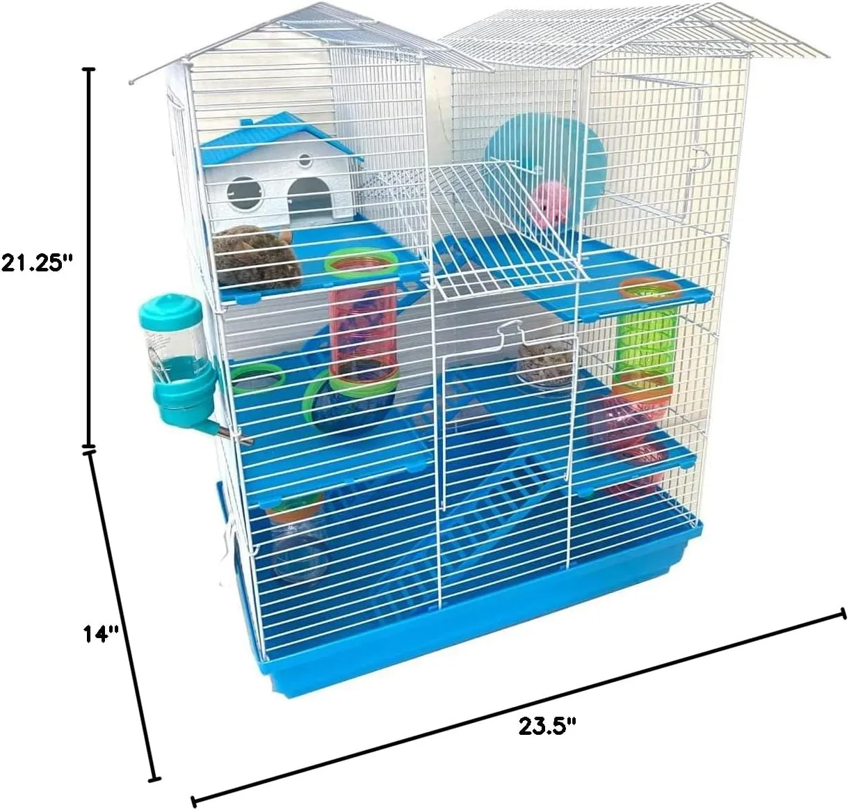 Large Multi-Level Twin Tower with Crossing Level Tube Syrian Hamster Habitat Rodent Gerbil Mouse Mice Rat Wire Animal Critters Cage (21 x 14 x 23 H inches, Blue)