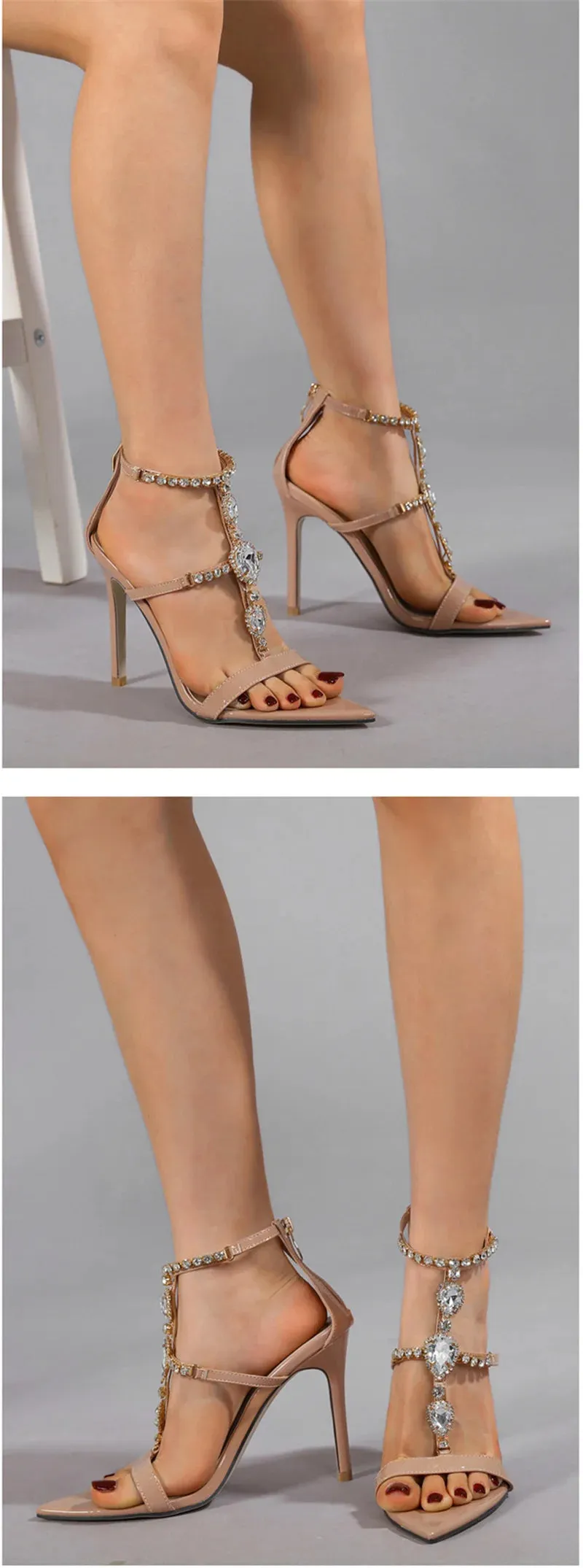 Liyke sexy Reiß verschluss Abdeckung Riemen Frauen 10,5 cm Stiletto Sandalen Mode Strass Schmal band Designer High Heels Hochzeit Bankett Schuh