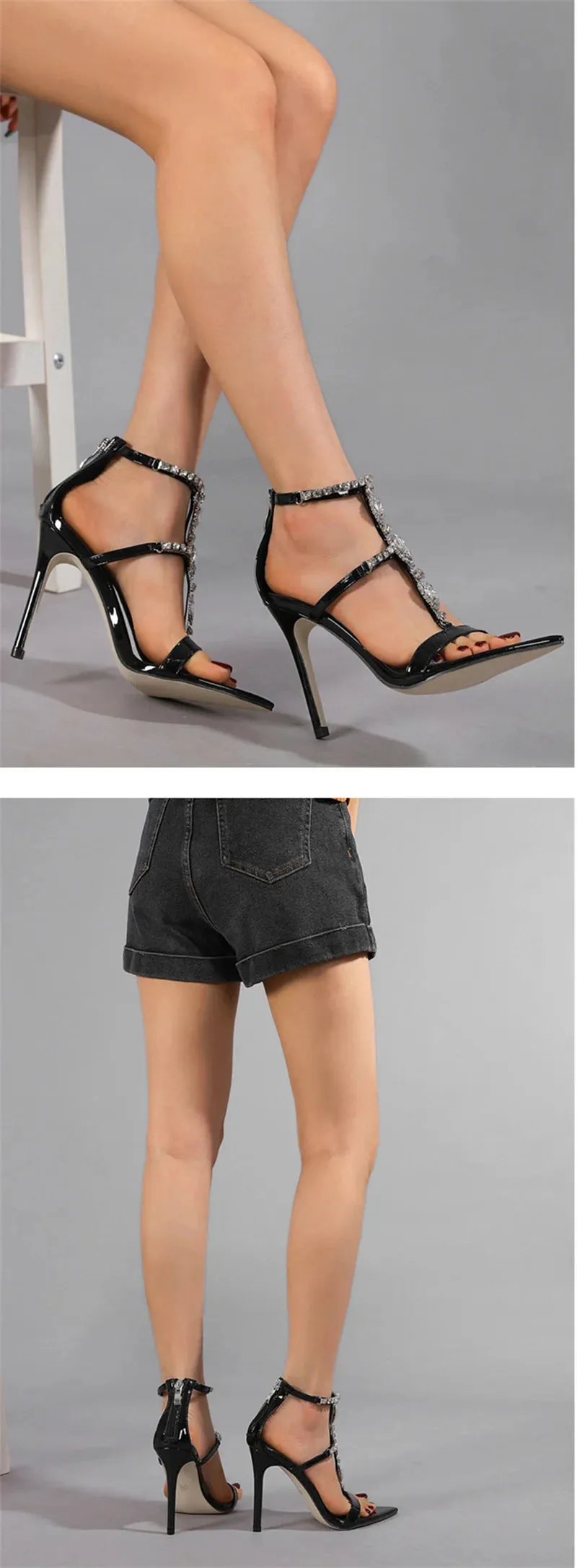 Liyke sexy Reiß verschluss Abdeckung Riemen Frauen 10,5 cm Stiletto Sandalen Mode Strass Schmal band Designer High Heels Hochzeit Bankett Schuh