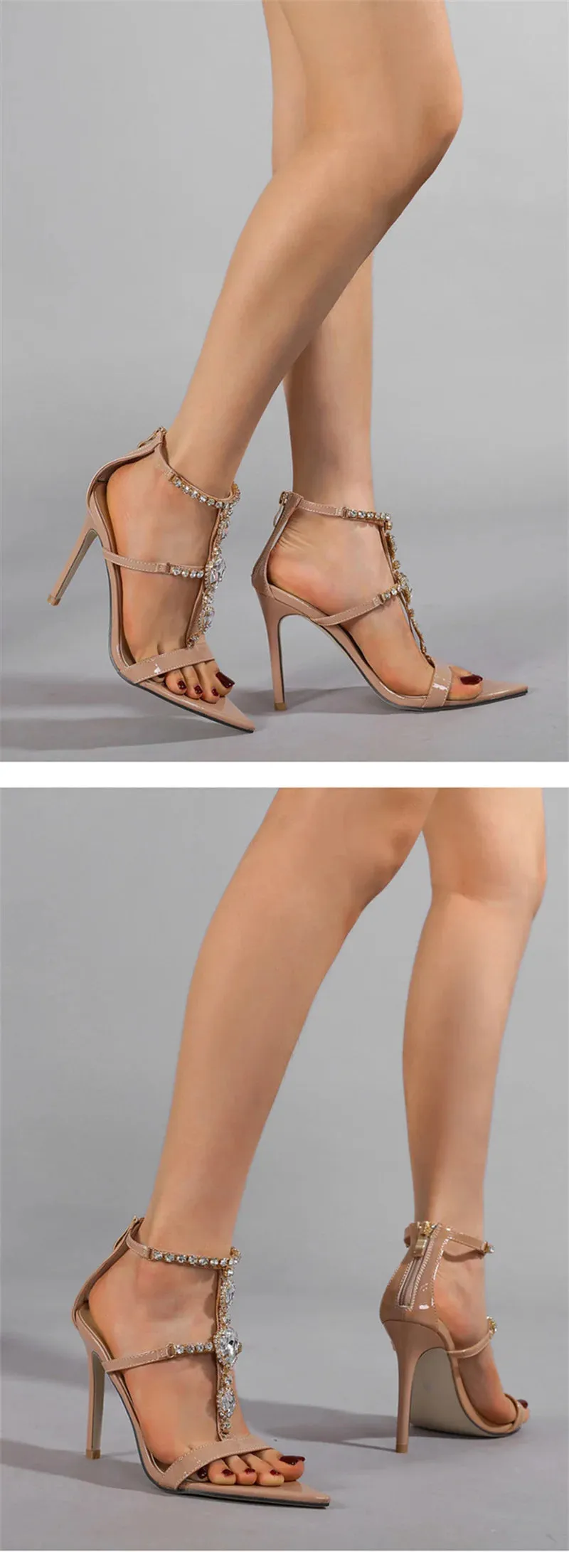 Liyke sexy Reiß verschluss Abdeckung Riemen Frauen 10,5 cm Stiletto Sandalen Mode Strass Schmal band Designer High Heels Hochzeit Bankett Schuh