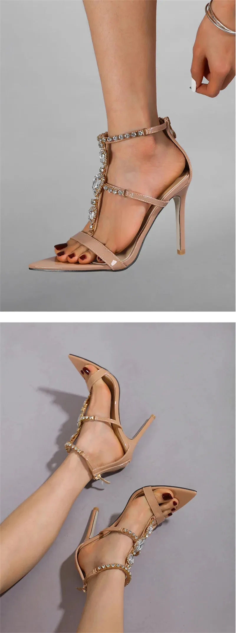Liyke sexy Reiß verschluss Abdeckung Riemen Frauen 10,5 cm Stiletto Sandalen Mode Strass Schmal band Designer High Heels Hochzeit Bankett Schuh