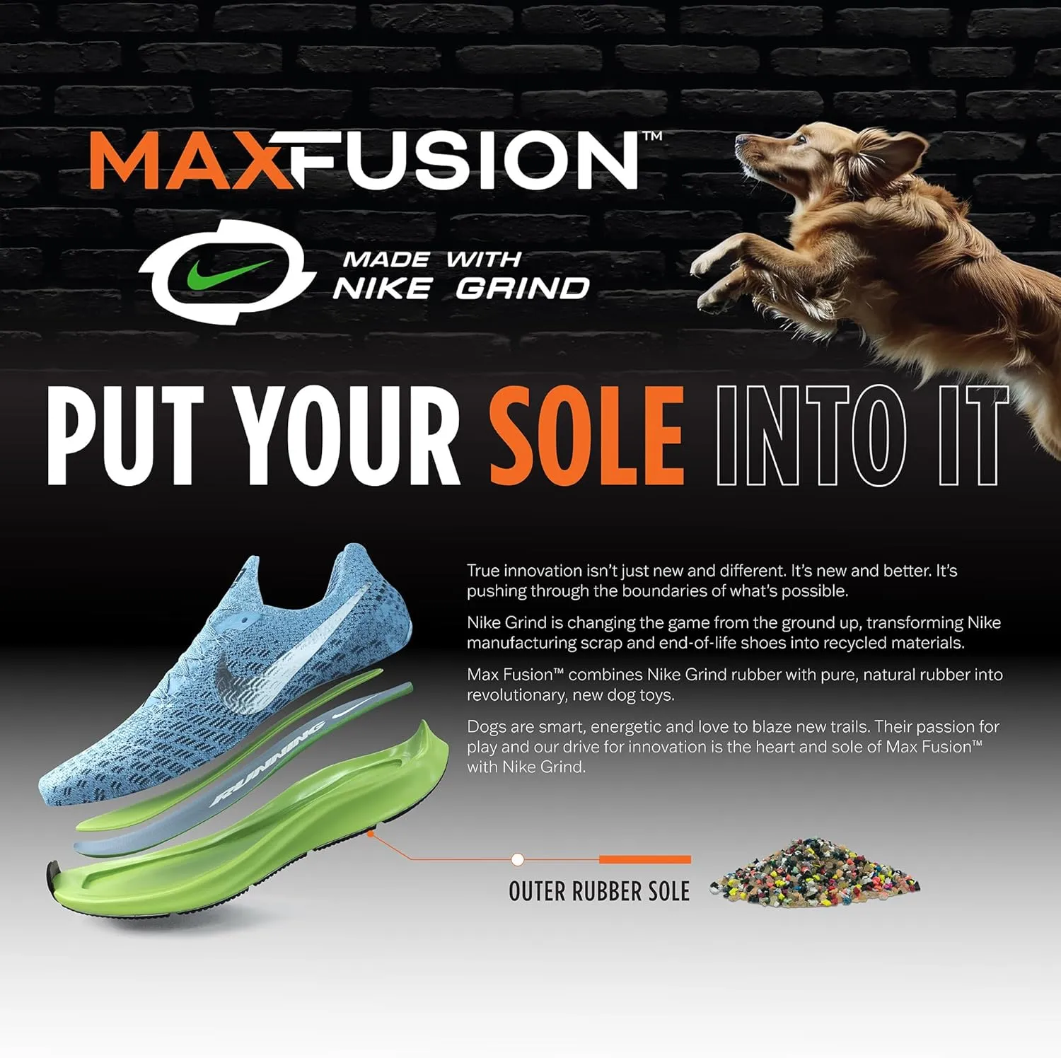 Max Fusion Made with Nike Grind, Arlee Dumbbell Dog Toy, Yellow Dog Toys for Large Dogs, Durable & Natural Rubber Chew Toy for Play, Fetch, Tug & Chewing, Extra Large, 1 Count