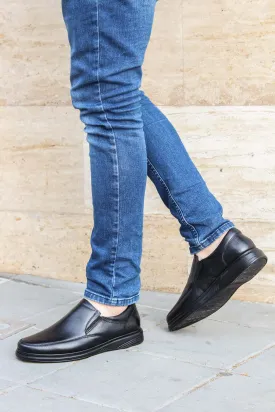 Men's Black Orthopedic Leather Loafers - Wessi