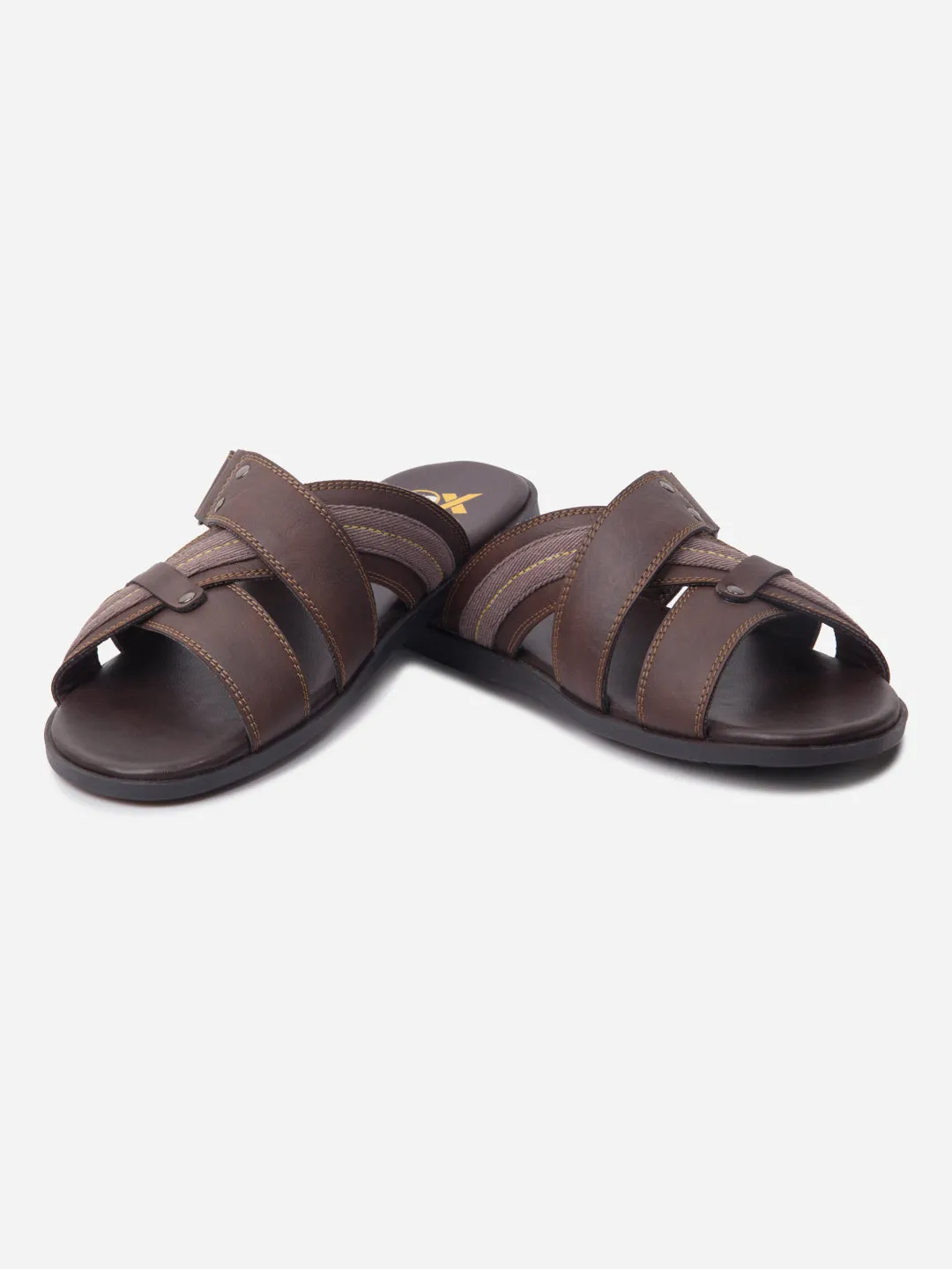 Men's Brown Cross Strap Slipon Casual Sandals (IX5016)