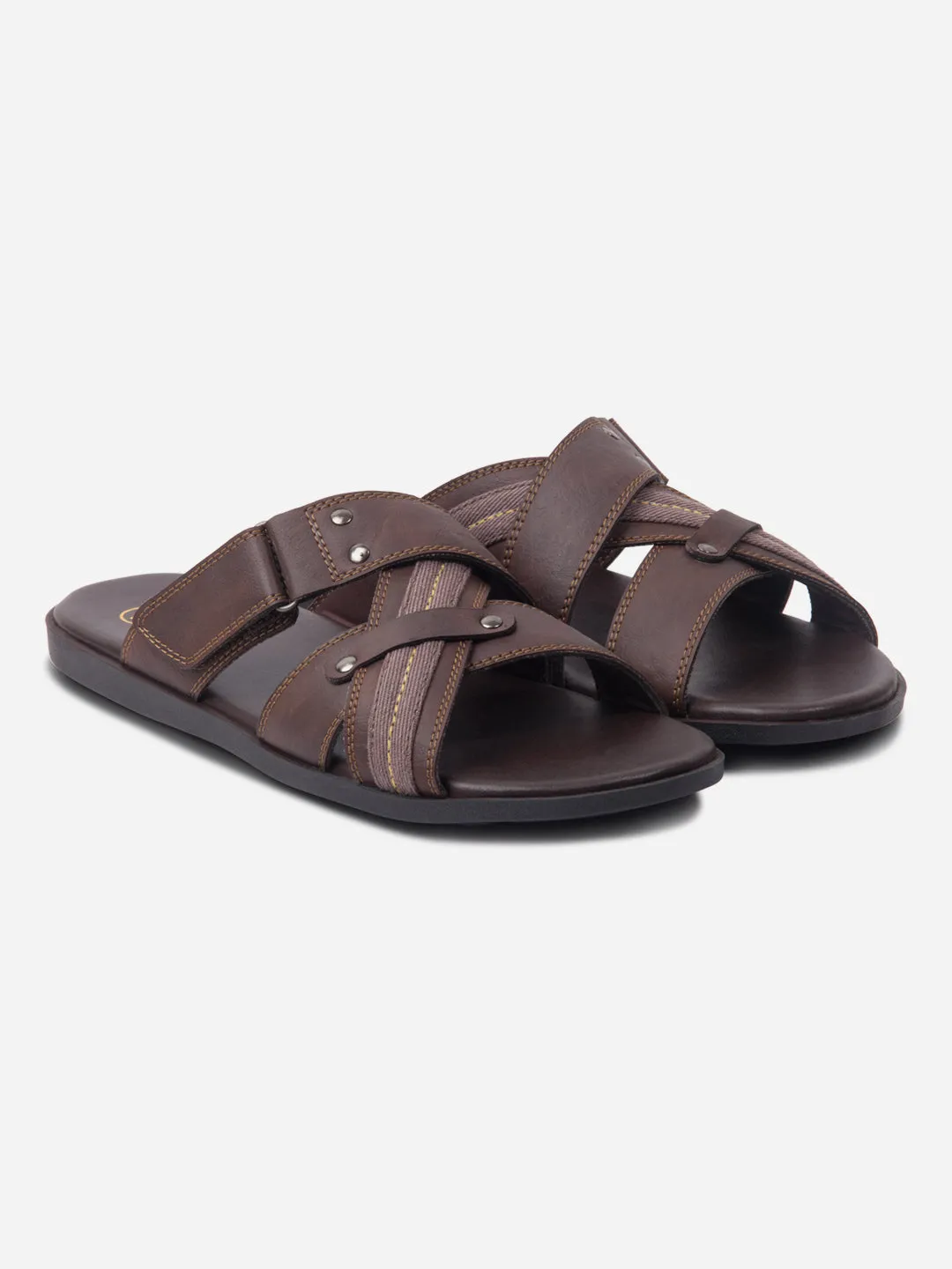 Men's Brown Cross Strap Slipon Casual Sandals (IX5016)
